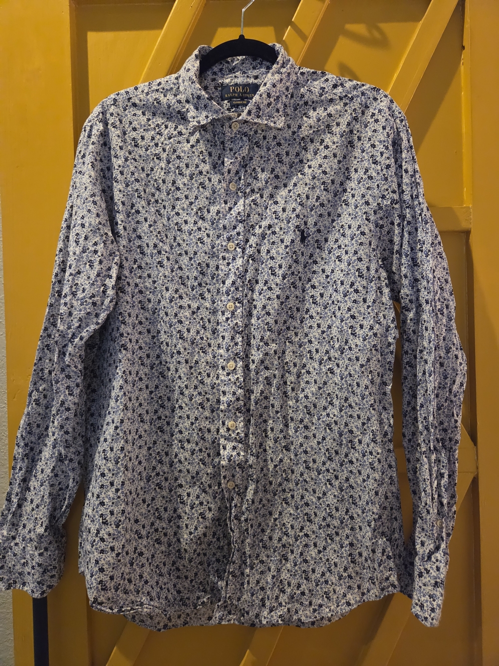 Polo Ralph Lauren Classic Fit Floral Button Down Cotton Blue & White Size Large